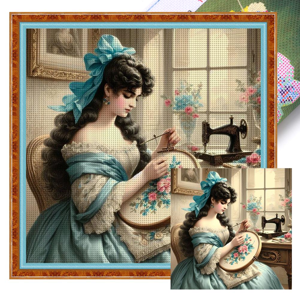 Πλήρες κέντημα Οικολογικό βαμβακερό νήμα 11CT Printed Girl Cross Stitch Kit Art