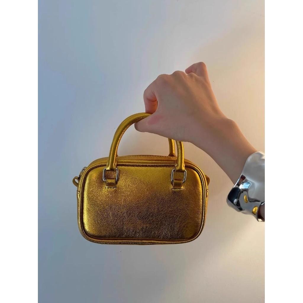 IELGY Женская модная золотая маленькая квадратная сумка для боулинга — фото 3