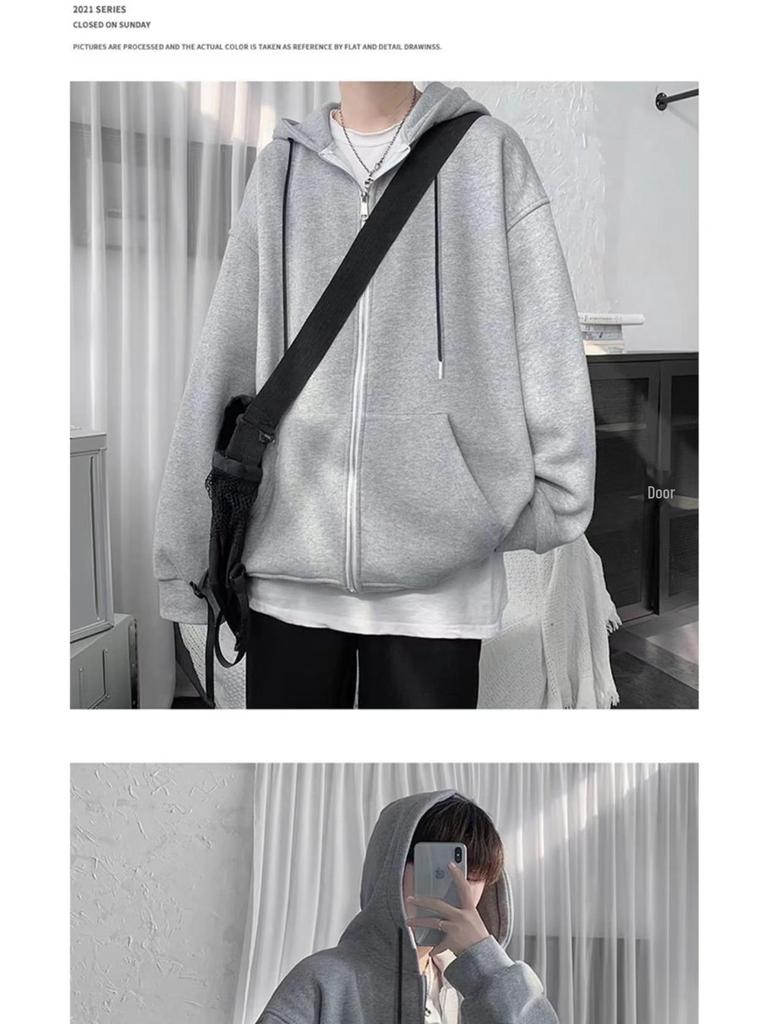 Herren Übergröße Fleecegefütterter Reißverschluss-Hoodie für Herbst und Winter