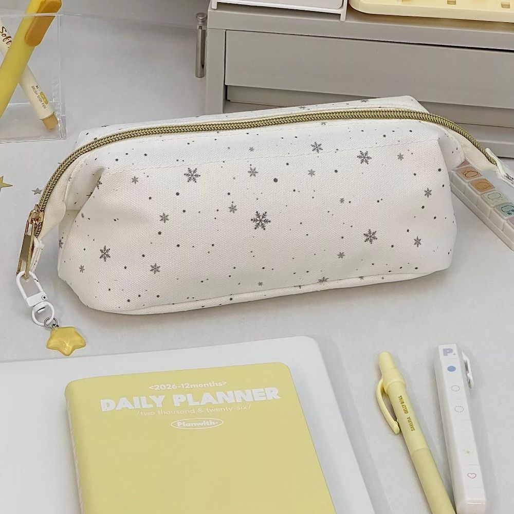 INS Snowflake Patterns Pencil Case Large Opening Large Capacity Stationery Pouch Stationery Organizer Students