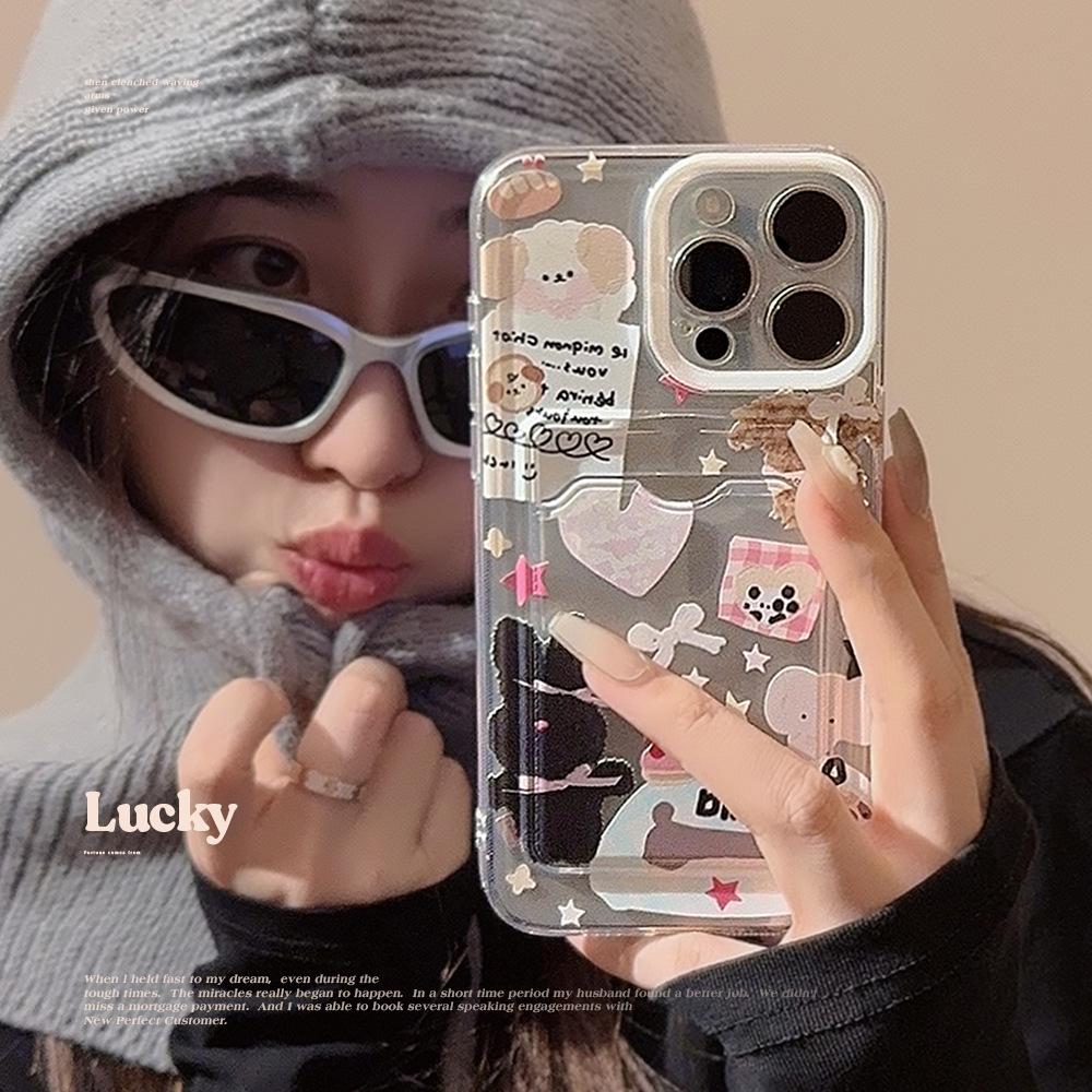 

Cute Collage Style Suitable for Apple 15 Promax Mobile Phone Case Iphone14 Card Bag 16 Full Package 13 Korean Style 12 12pro (6.1)
