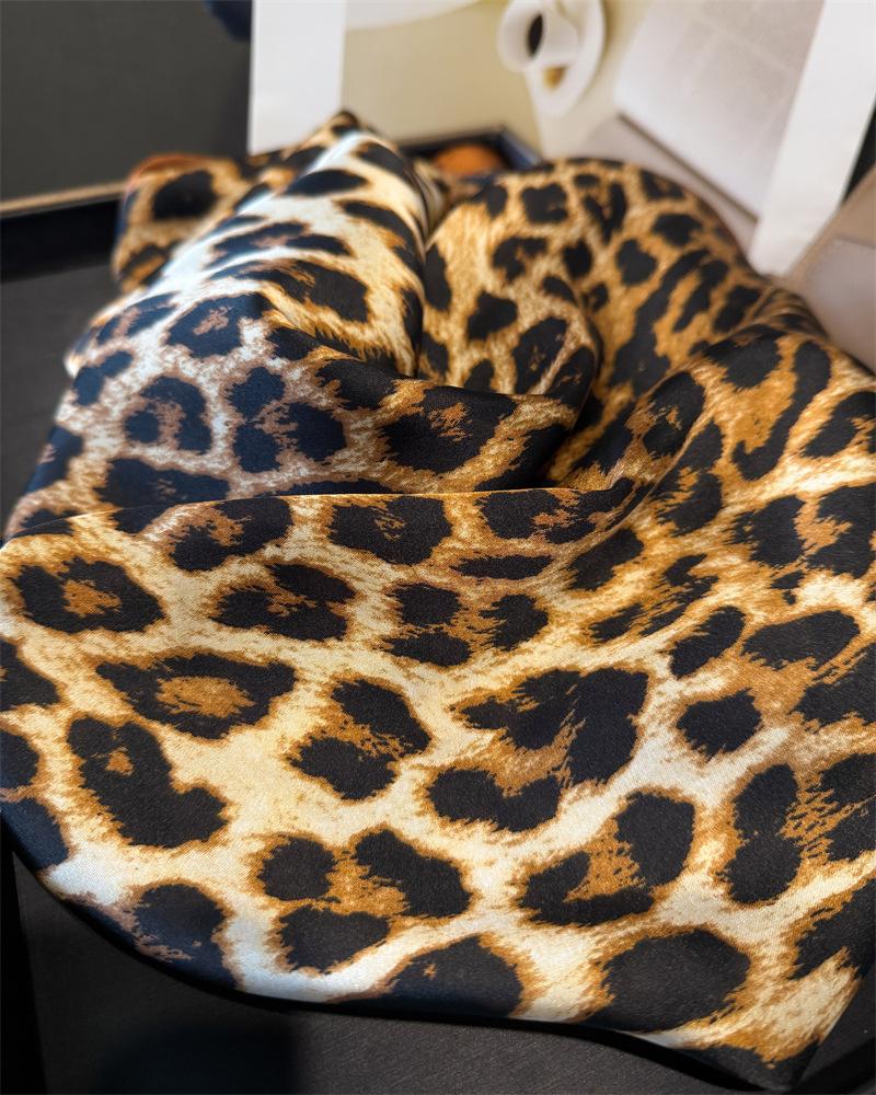 Luxury Satin Leopard Print Hair Scarf Women Kerchief Neck Tie Hand Wrist Foulard Shawl Wraps Head Hijab Bandana Echarpe