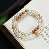 Natural White Crystal & Sandalwood 925 Silver Wealth Bead Double-Strand Bracelet