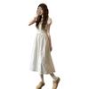French White V-neck Dress Children's Summer New Popular Beautiful Waist Pinched Beautiful Non-collision Long Dress