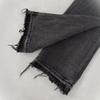 Mens Black Distressed Slim Fit Denim Jeans With Fringe Detail Vintage Washed Mid-Rise Flared Leg