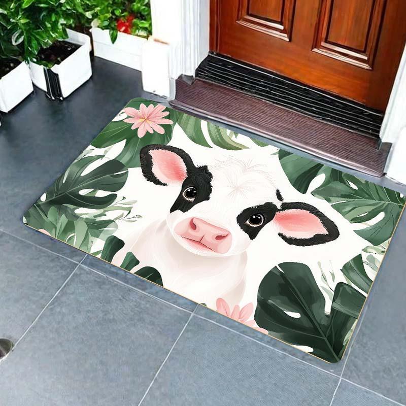1pc Cute cartoon cow pattern doormat, polyester fabric, machine washable, suitable for bedroom and living room decoration
