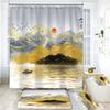 Landscape Ink Bamboo Painting Shower Curtains Chinese Style Bathroom Accessories Partition Waterproof Bath Curtains Rugs,Mat Set