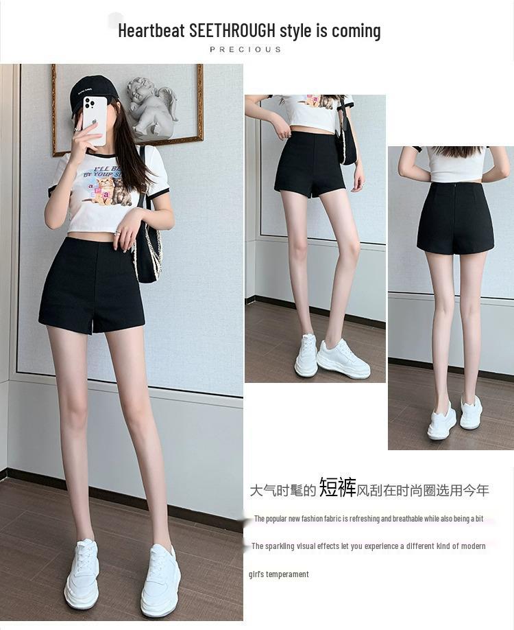 Women's High Waist Black A-Line Summer Shorts - Petite, Tight, Elastic, and Anti-Exposure