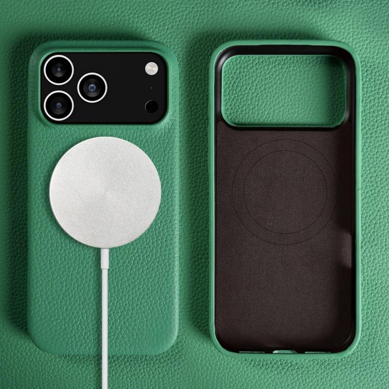 Luxury Litchi Genuine Leather Magnetic Suction Case For Iphone 17 16 15 14 13 Pro Max Air Full Protection Shockproof Back Cover
