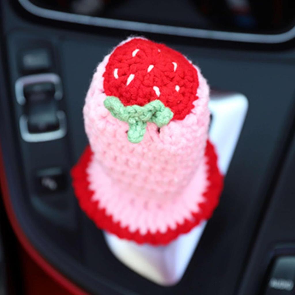 Crochet Shift Knob Cover, Universal Cute Handmade Strawberry Boho Car Accessories for Women, Car Shift Boots Knobs Cover Automotive Interior Fits Car