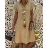 V Neck Short Sleeve Summer Dress Women Solid Color Cotton Linen 2023 European American Fashion