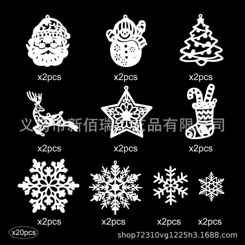 

42/20Pcs Christmas Tree Decoration Hanging Ornaments Tree Snowman Reindeer Santa Snowflake Ornaments for New Year Winter Party 20pcs білий