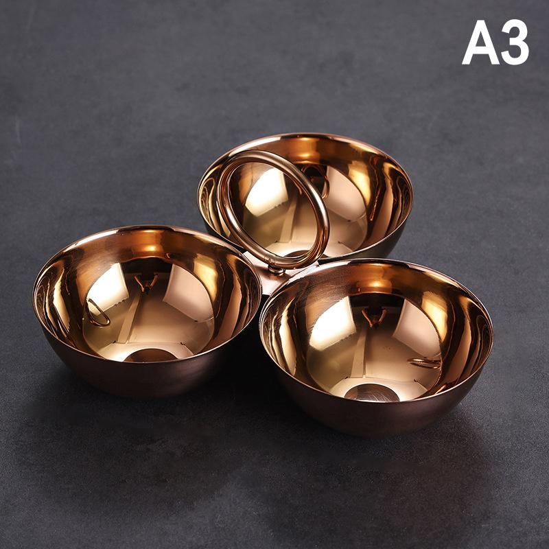 3-Compartment Stainless Steel Snack Plate Round Sauce Dish with Compartments Restaurant Serving Tray Home Decor