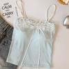 Bow Lace Spaghetti Strap Camisole Women Padded Backless Crop Tank Top
