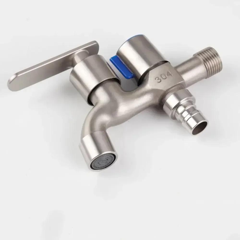 One-in-two-out Double Water Outlet Tap Dual-water Stainless Steel Mop Pool Faucet Water Switch Outdoor Garden Bibcock