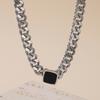Trendy Personality Stainless Steel Thick Chain Necklace Black Square Collarbone Chain Bracelet Sets for Men Women Unisex Jewelry