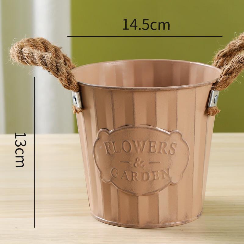 MOJY Vintage Metal Flower Pot with Hemp Rope Handles