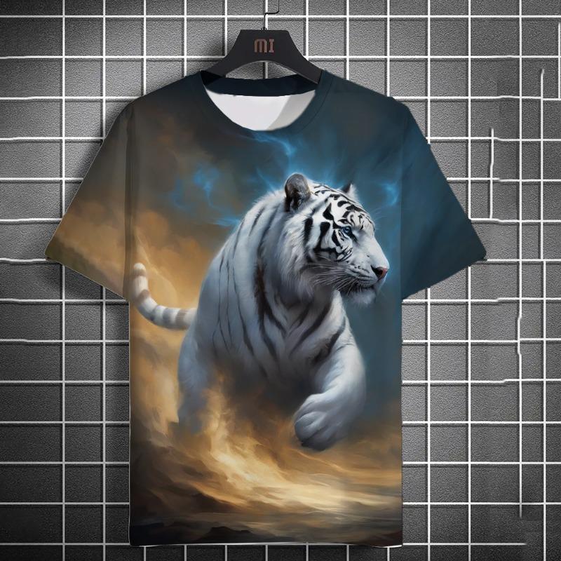 Animal Men's T-shirt 3d Tiger Print Men's Tops Casual Short Sleeve Simple