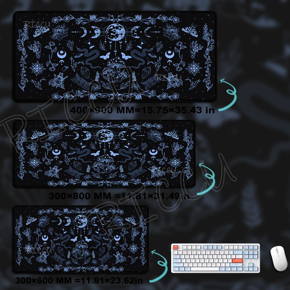 Schwarze Tarotkarten Schreibtischmatte Büro Mond Stern Mauspads Hexe Divination Schreibtischmatte Pilz Tischmatte Ästhetisches Großes Gaming-Mauspad