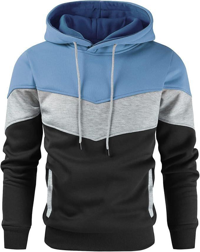 Men's Fashionable Printed Hooded Sweatshirt - European & American Casual Sports Color Block Top for Spring & Autumn