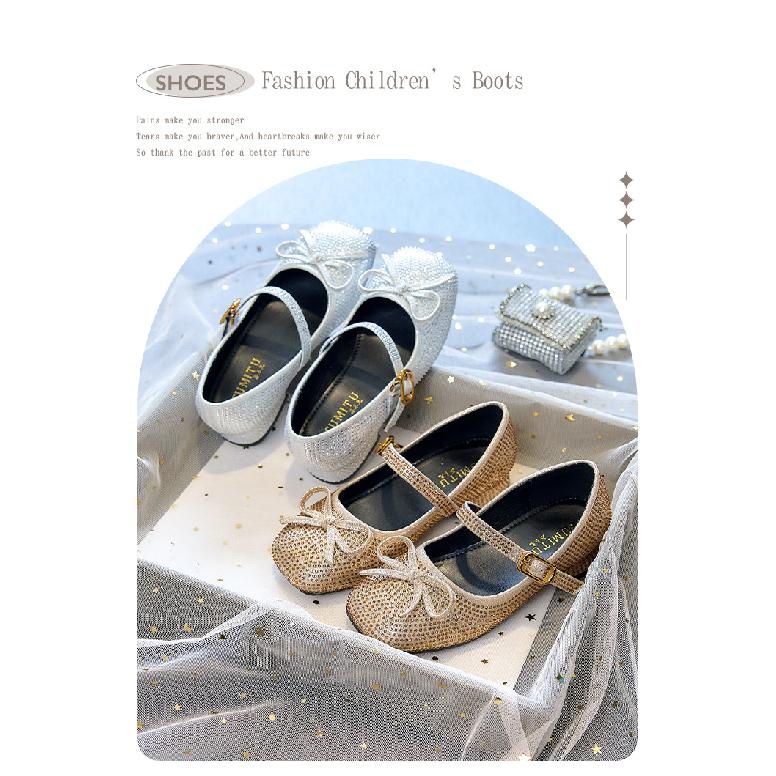 High-heeled girls' princess shoes for spring and autumn2026New style little girl's leather shoes with dress, soft-soled children's crystal shoes