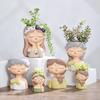 Cute Girl Small Plant Pot Resin Succulent Planter for Home Office Desk Mini Ornament Fairy Garden Flowerpot Decoration
