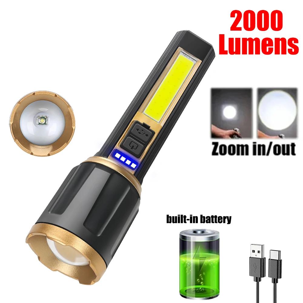 Powerful White Laser LED Flashlight USB Rechargeable Zoom Torch Light Camping Outdoor Hunting Fishing Walking Lighting Lantern