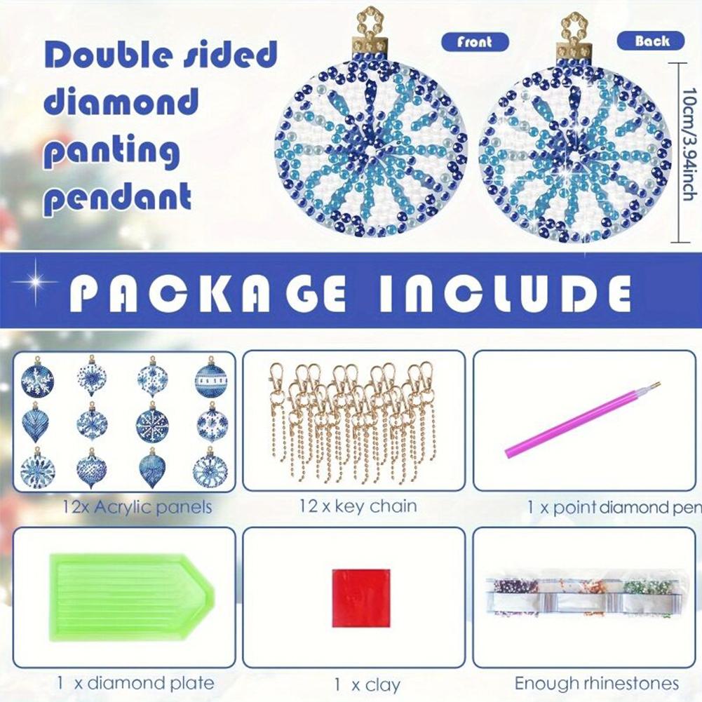 12 Stück Diamond Art Schlüsselanhänger Schneeflocken Zweiseitiger Diamond Painting Schlüsselanhänger für Anfänger Geburtstag Basteln Heimparty Dekoration