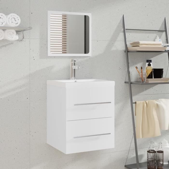 3114163 vidaXL Meuble lavabo avec bassin intégré Blanc Bois d'ingénierie