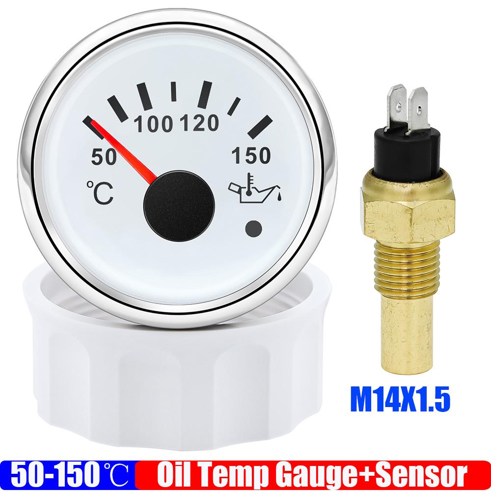 7 Color LED 52mm Oil Temperature Gauge with Sensor for Auto Car Waterproof Oil Temp Meter with Alarm Marine Yacht 12V24V Custom