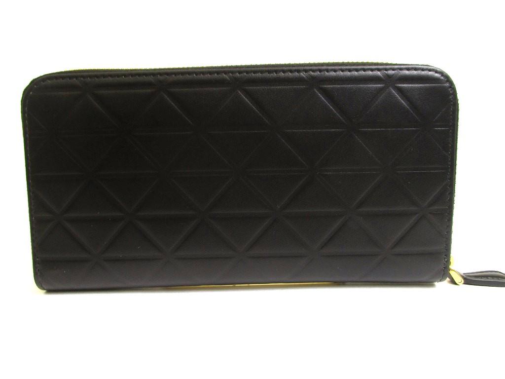 Authentic PRADA Triangel Black Leather Gold H/W Large Round Zip Long Wallet #b076  Seller Refurbished