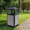 15 Gallon Grey Commercial Trash Can with Ashtray, 56L Large Capacity Outdoor Garbage Bin, 16x33 Inch Industrial Waste Container