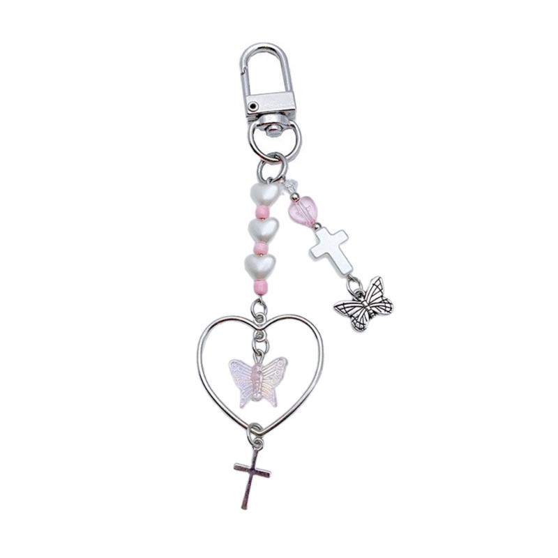 

Fashion Heart Butterfly Bowknot Pendant Sweet Phone Strap Bag Decoration Portable Hanging Lanyard for Girls Women