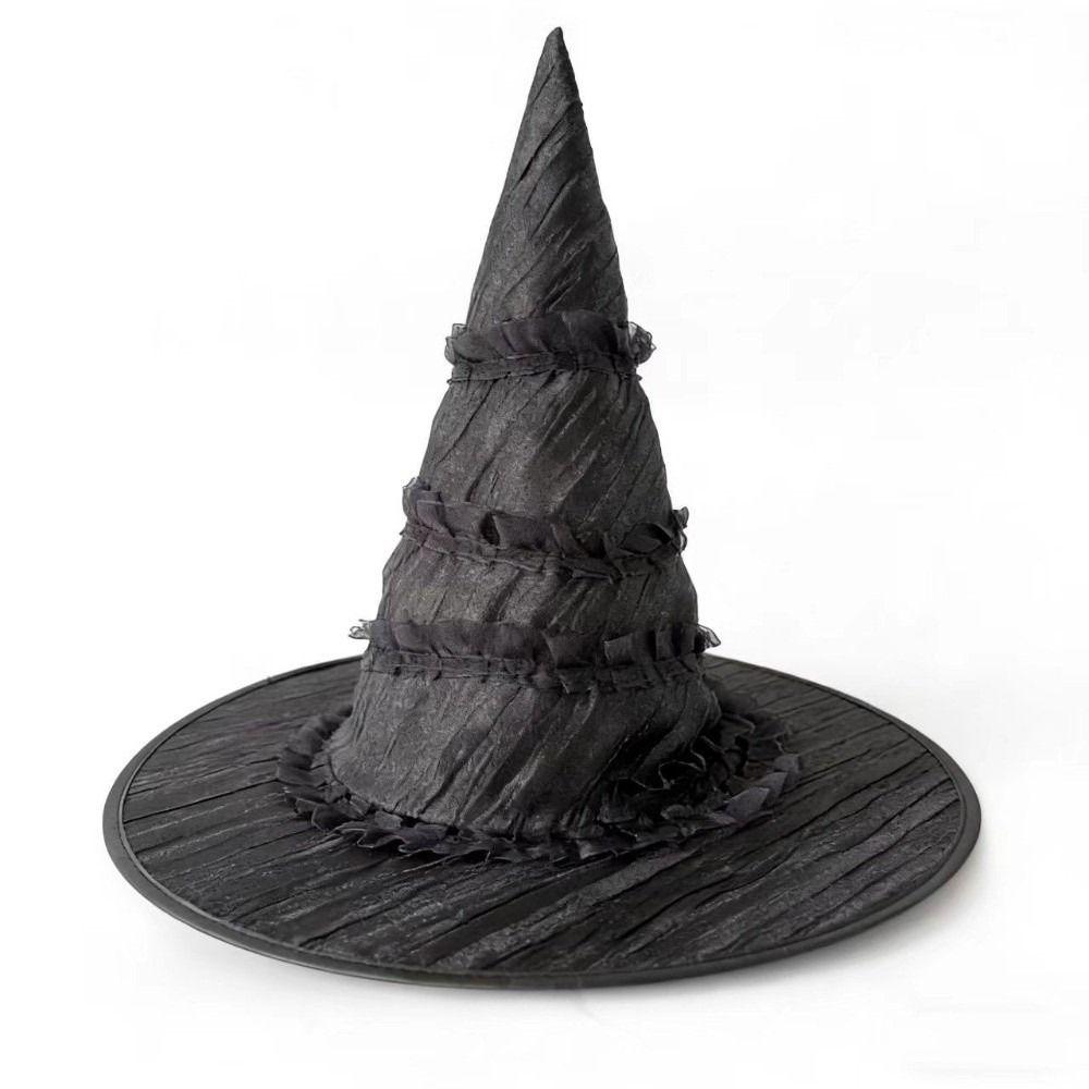 Chapeau de Sorcière Lolita à Large Bord Casquette de Magicienne Gothique pour Femmes Casquette de Mascarade Froncée Accessoires Cosplay