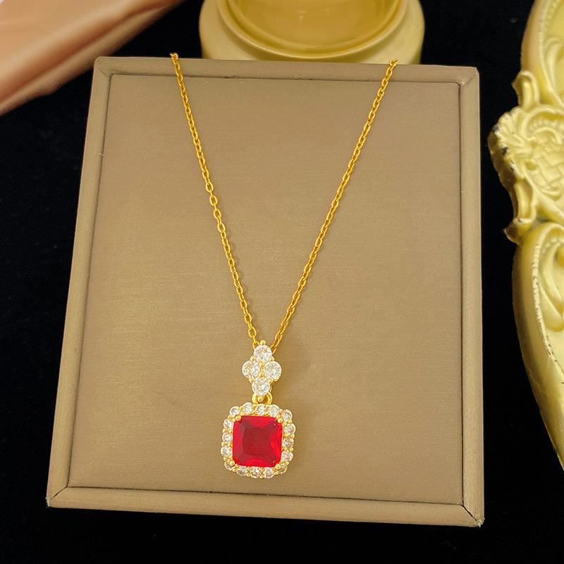 Cool Tone Fashion Square Multicolor Zircon Pendant Necklace Elegant And Sophisticated Jewelry