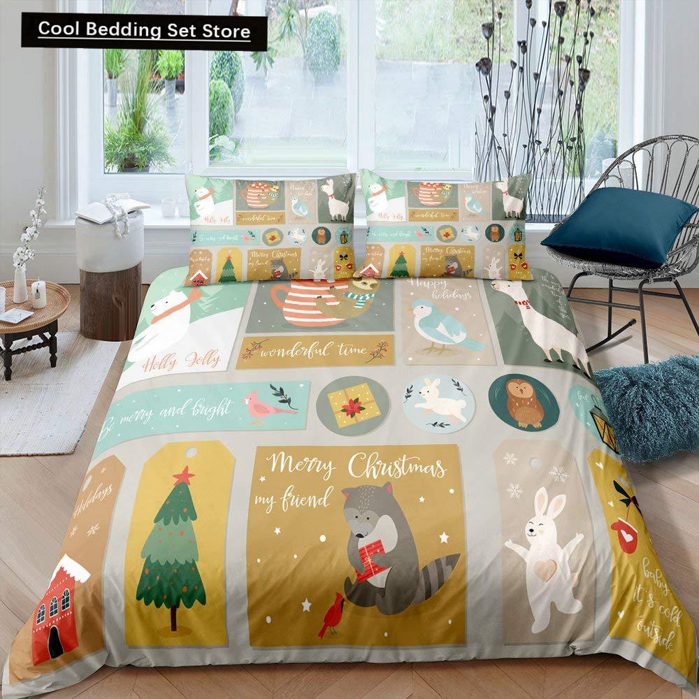 Kids Cartoon Animal Zebra Giraffe Fox Kangaroo King Queen Duvet Cover Boy Girl Rabbit Wildlife Bedding Set Polyester Quilt Cover