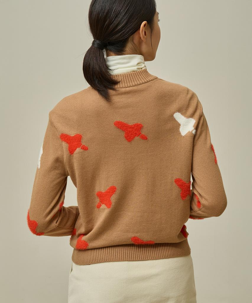 Antomas Mock Neck Spaceship Pattern Knit For Women - Beige