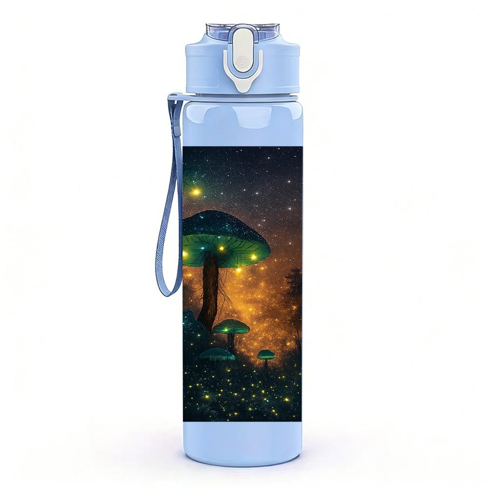 1PC Night Sky House Scenery Print 750ml Color Plastic Sports Water Bottle Leakproof Flip Straw Lid Suitable for Sports Office Home Use