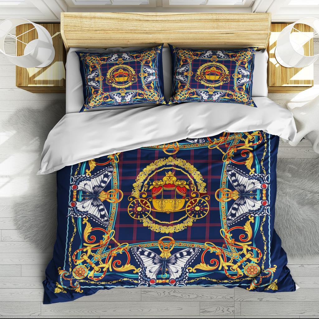 Digital Printing Three-Piece Set Retro Pattern Quilt Cover Sheets Can Be Determined