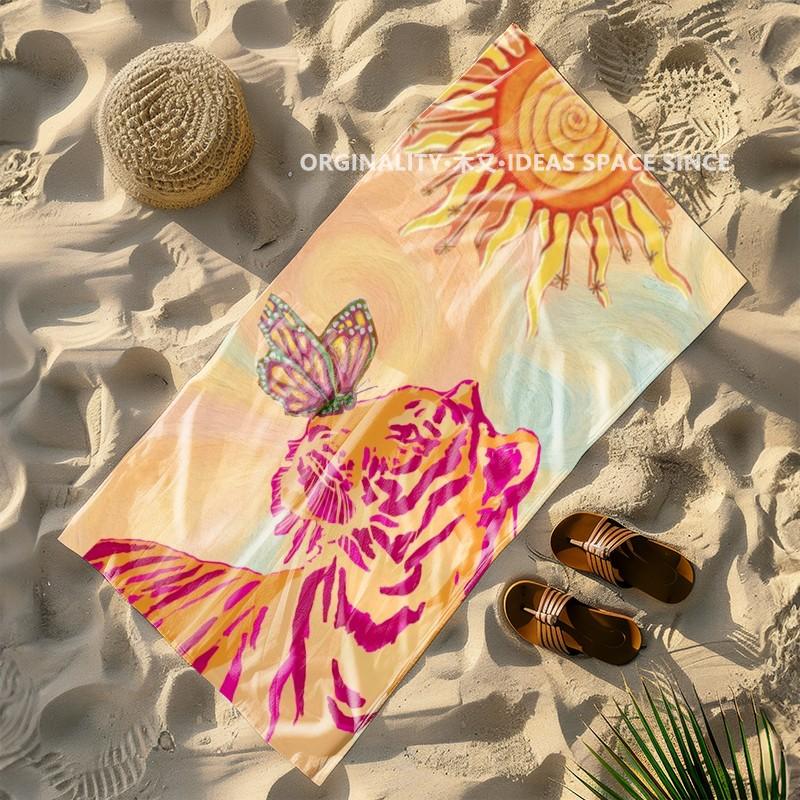 Boho Tiger Butterfly Sun Beach Towel Patterned Sunscreen And Windproof Suitable For Swimming Pool Camping Travel