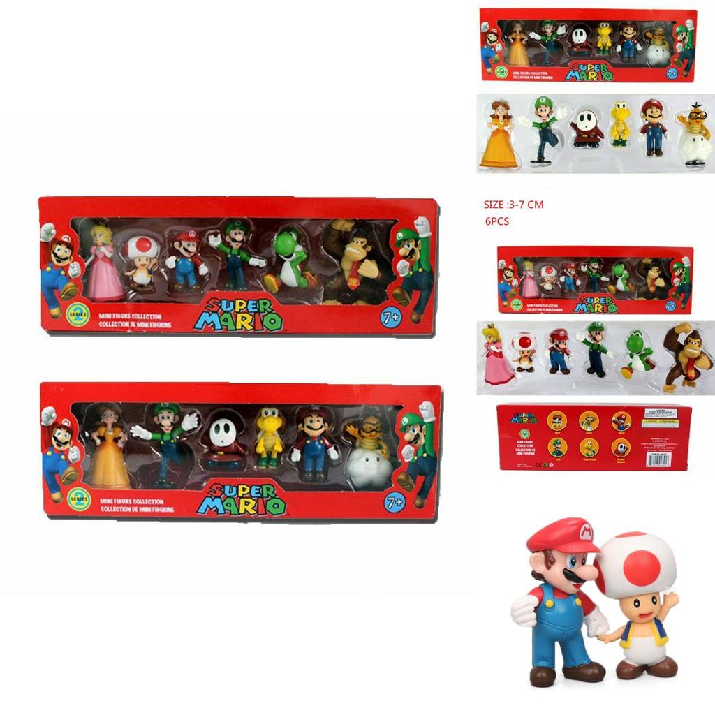 Sechsteiliges Super Mario Bros Actionfiguren-Spielzeugset mit Luigi, Yoshi und Pilz-Sammelfiguren für Kinder