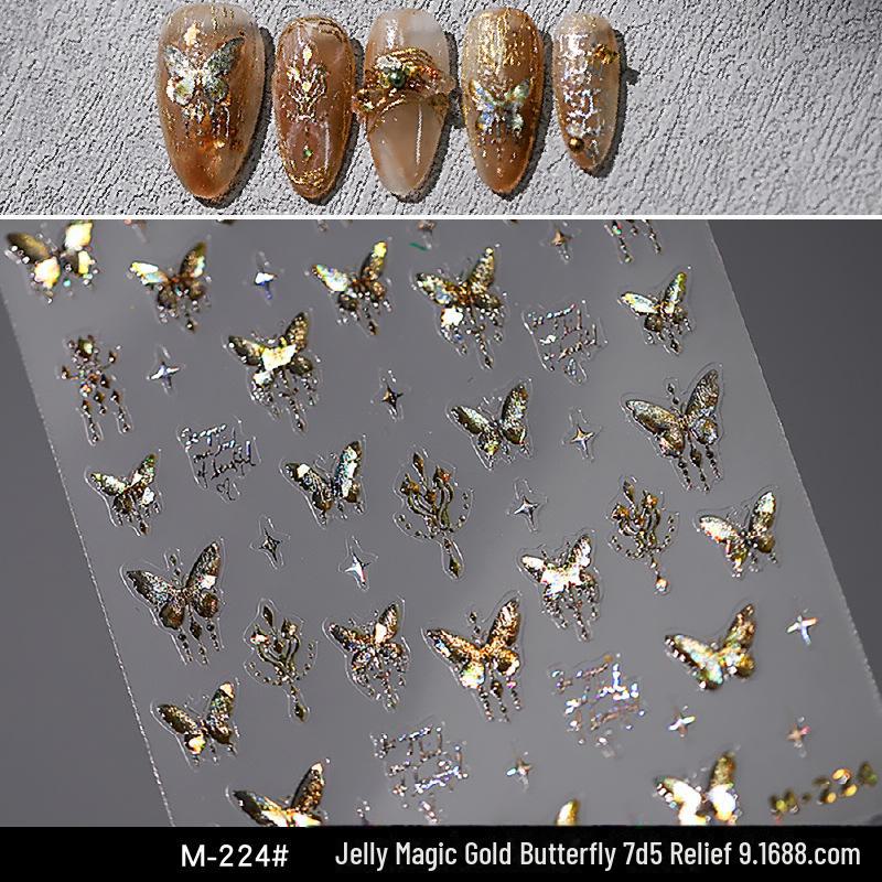Red Shell Butterfly Nail Stickers: 3D Jelly Fantasy Decals