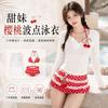 Womens Cherry Polka Dot 3-Piece Swimsuit Set With Cover-Up Push-Up Padded Bikini Slimming Cut Pool Spa Beach