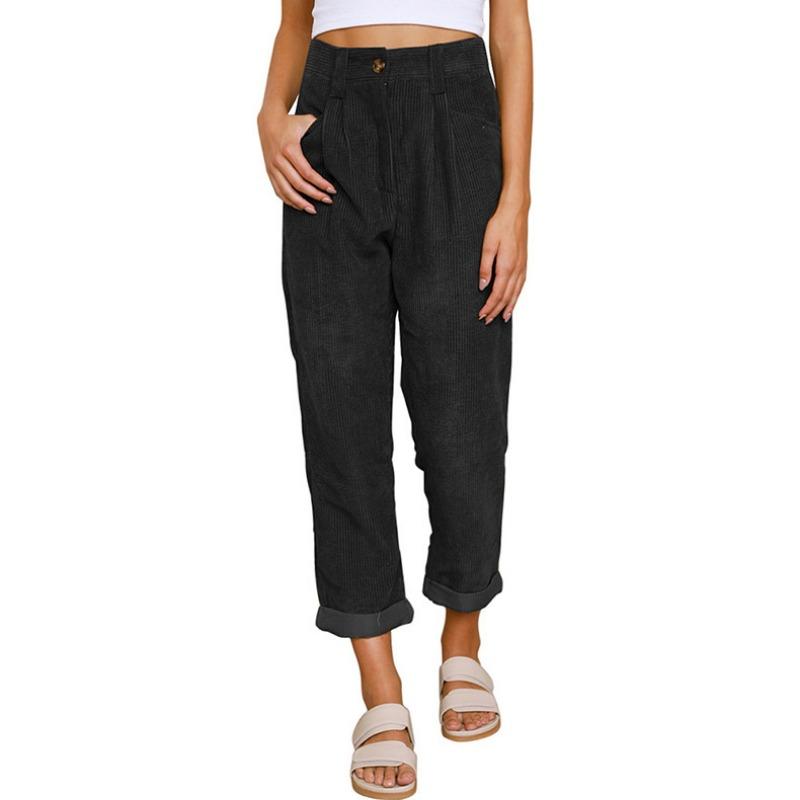 Autumn Winter Vintage High Waist Loose Casual All-match Corduroy Pants Women Solid Color Straight Trousers