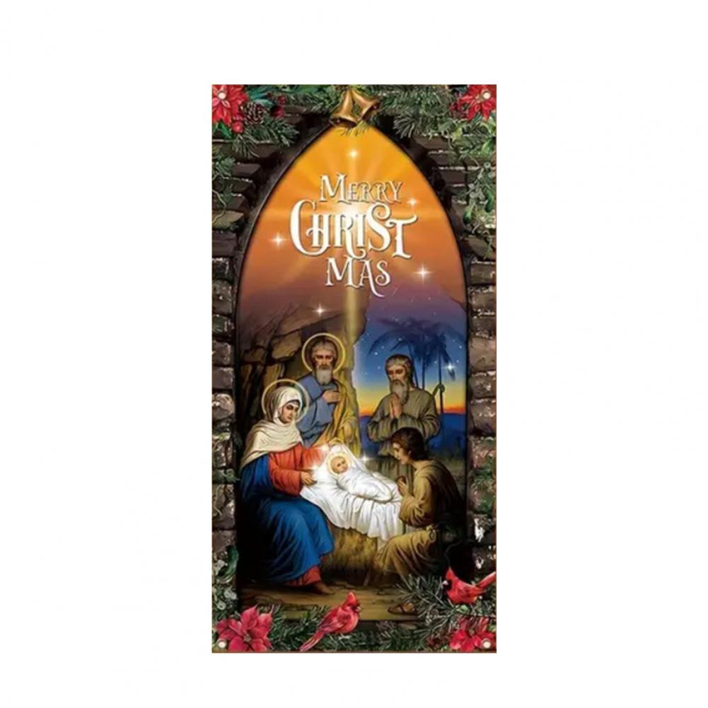 Christmas Decoration Fabric Door Banner Christmas Door Cover Set Nativity Scene Banner Decorations for Holy Night Xmas Door Sign