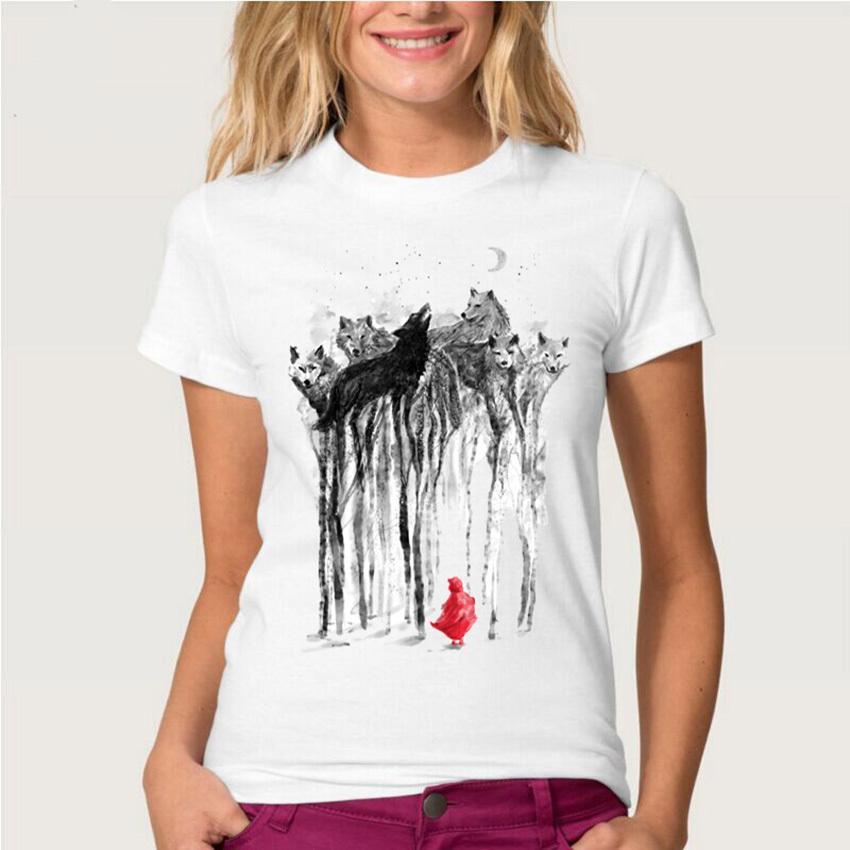 New fashion Little Red Riding Hood and wolf grandmothers story Design T Shirt Womens funny girl tops Into the Woods print tees