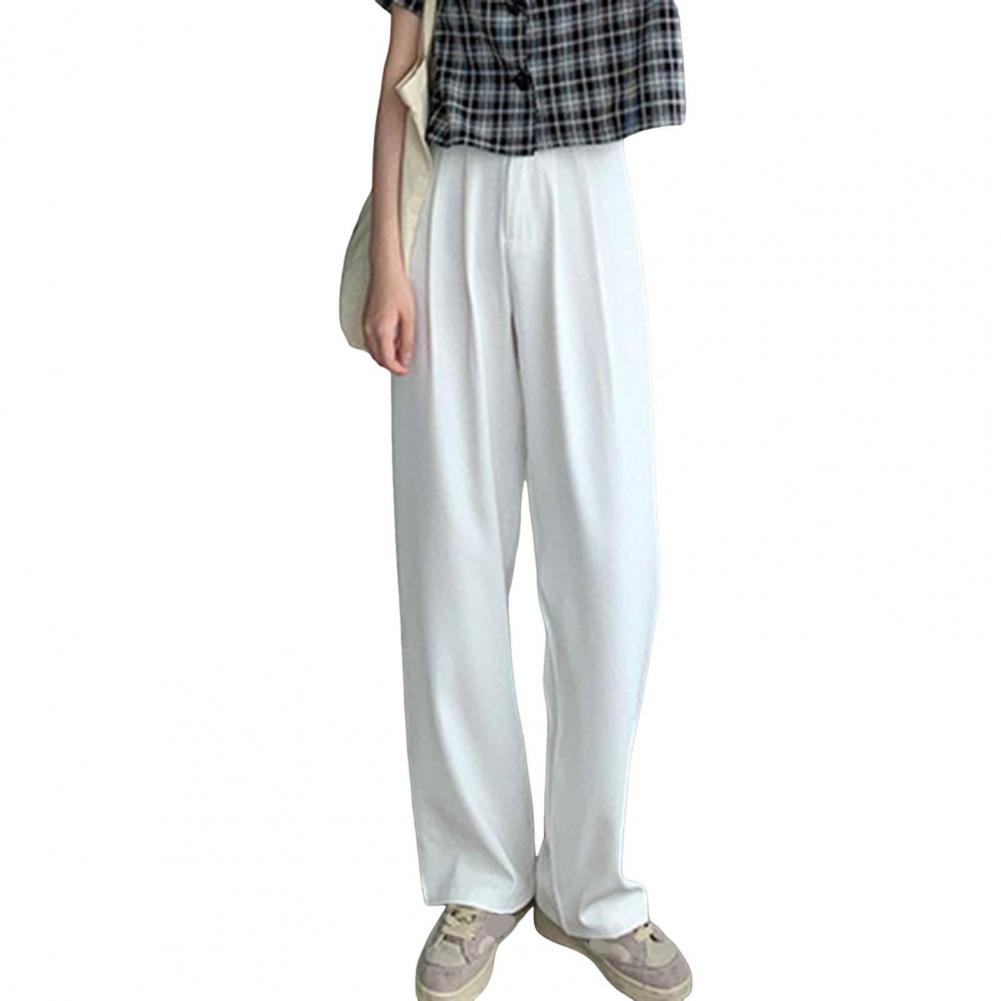 Loose Fit Suit Trousers Elegant Women's High Waist Wide Leg Suit Pants with Pockets Stylish Office Lady Trousers Solid Color
