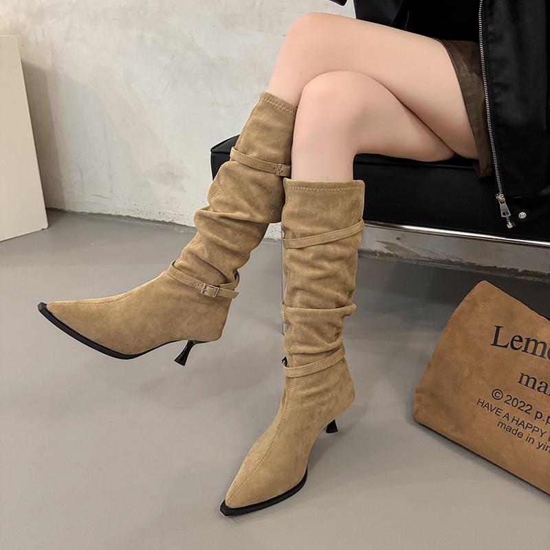 2025 NEW Versatile Boots Wear Soft Leather Velvet High Heel Over Knee Long Boots Women Spring and Autumn Soft Boot