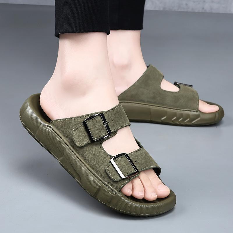 The first layer of cowhide slippers men's summer European and American outer wear beach shoes men's indoor non-slip high-end sandals men's tide