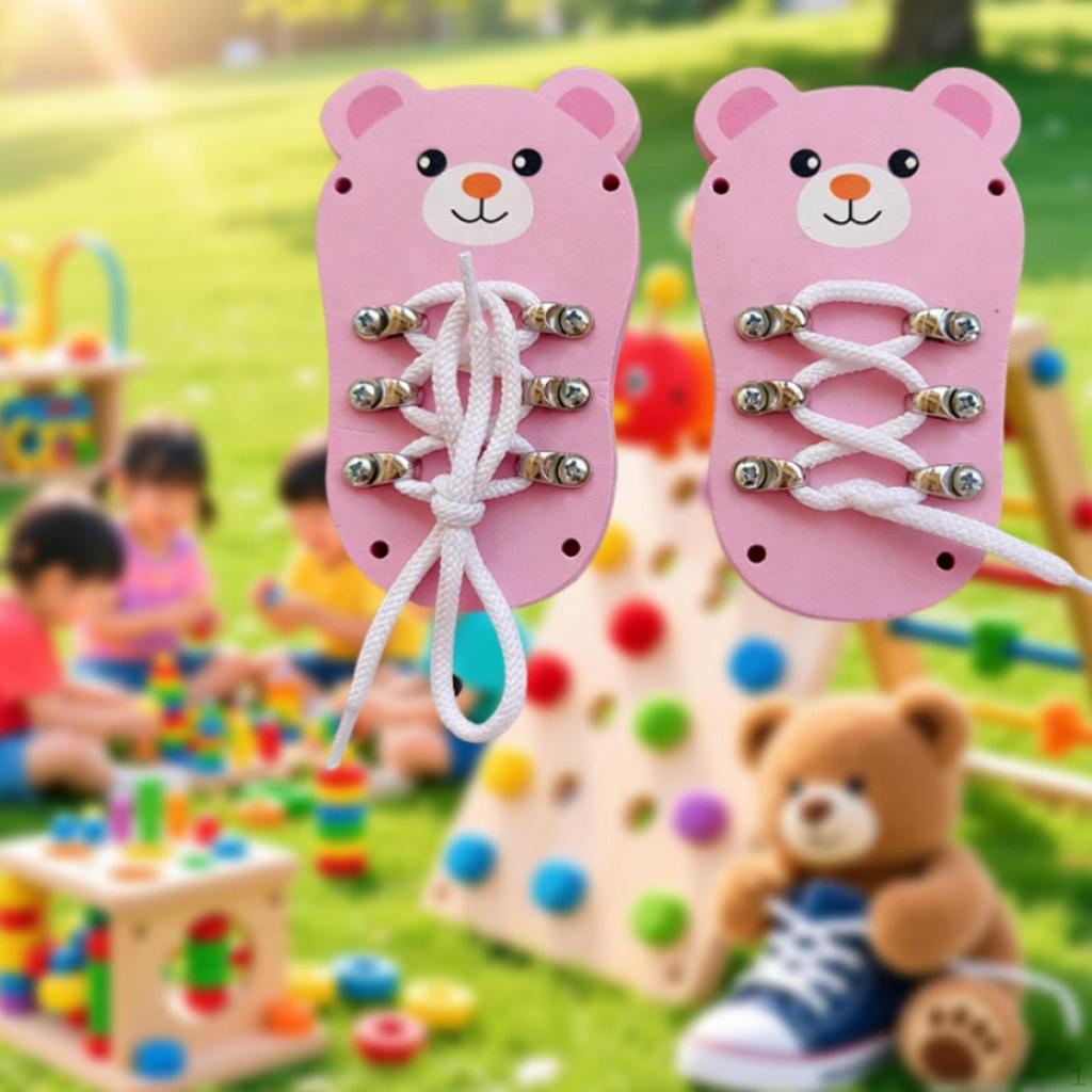 Tie Lacing Toy Shoes Tying Practice Board Fine Motor Skills Threading Teaching Toys Wooden Busy